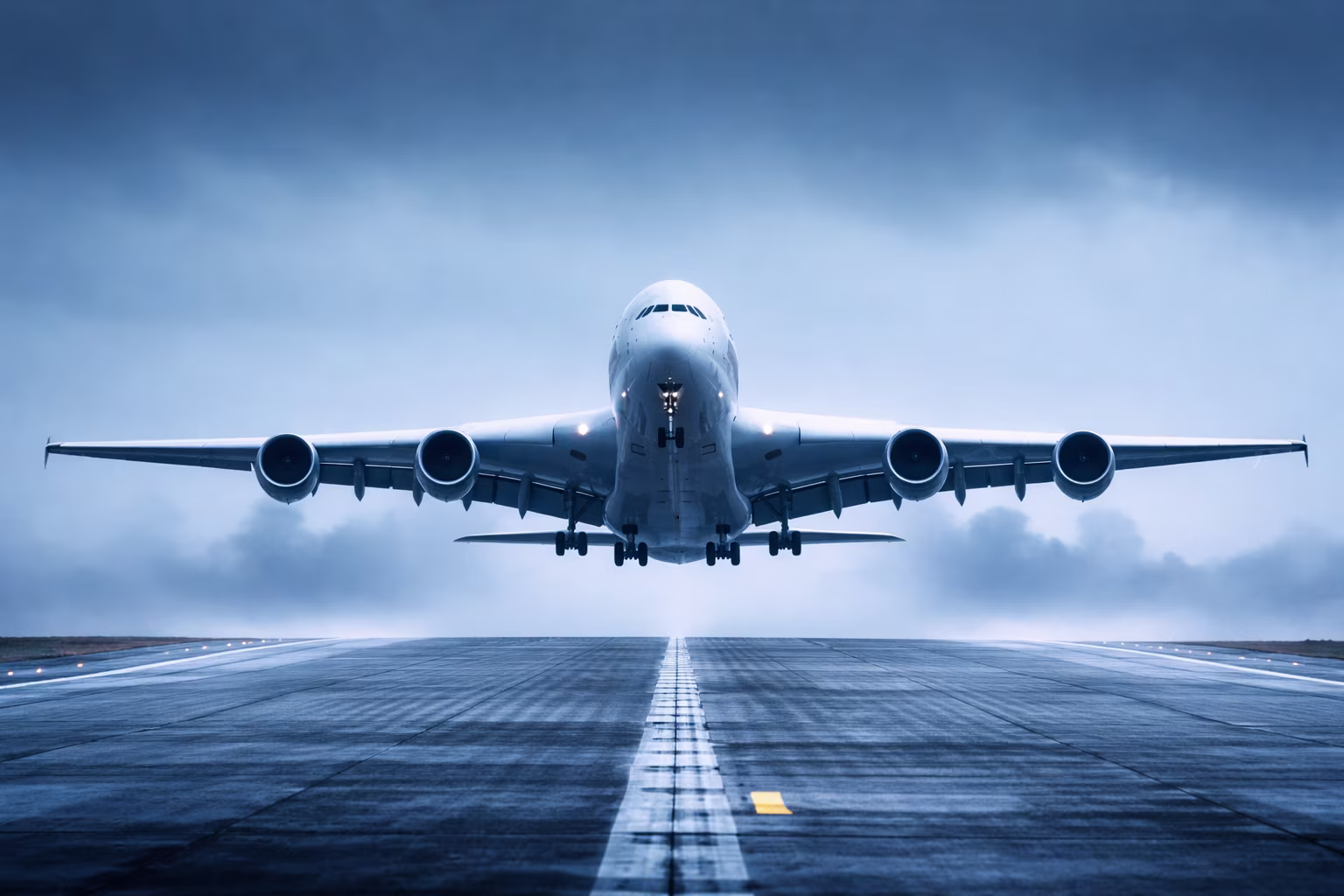 Commercial airplane landing on runway